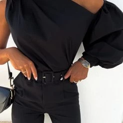 Levency One Shoulder Puff Sleeve Blouse New In