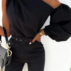 Levency One Shoulder Puff Sleeve Blouse New In