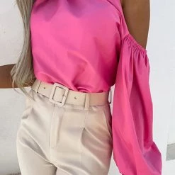 Levency One Shoulder Puff Sleeve Blouse New In