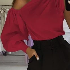 Levency One Shoulder Puff Sleeve Blouse New In