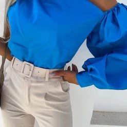 Levency One Shoulder Puff Sleeve Blouse New In