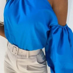 Levency One Shoulder Puff Sleeve Blouse New In