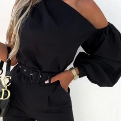 Levency One Shoulder Puff Sleeve Blouse New In