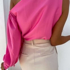 Levency One Shoulder Puff Sleeve Blouse New In