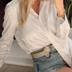 Levency Button Leopard Long Sleeve Shirt New In