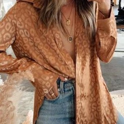 Levency Button Leopard Long Sleeve Shirt New In