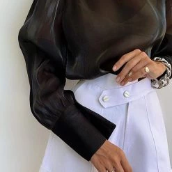 Levency New In Gleamingly Organza Puff Sleeve Blouse