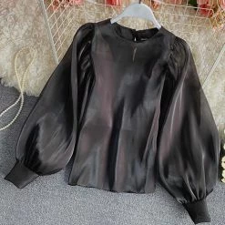 Levency New In Gleamingly Organza Puff Sleeve Blouse