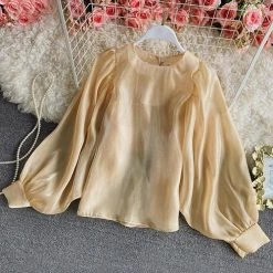 Levency New In Gleamingly Organza Puff Sleeve Blouse