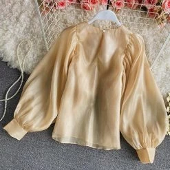 Levency New In Gleamingly Organza Puff Sleeve Blouse