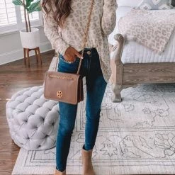 Levency Leopard V Neck Long Sleeve T Shirt