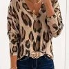 Levency Leopard V Neck Long Sleeve T Shirt