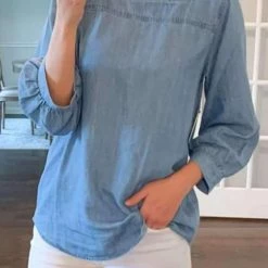 Levency Square Neck Loose Denim Shirt New In