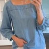 Levency Square Neck Loose Denim Shirt New In