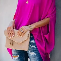 Levency New In Solid V Neck Bat Blouse