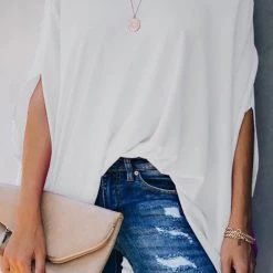 Levency New In Solid V Neck Bat Blouse