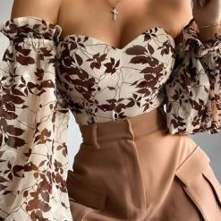 Levency Floral Puff Sleeve Off Shoulder Blouse New In