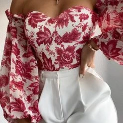Levency Floral Puff Sleeve Off Shoulder Blouse New In