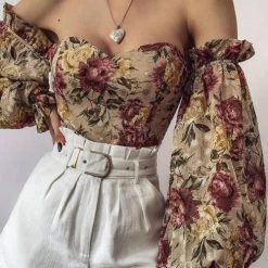 Levency Floral Puff Sleeve Off Shoulder Blouse New In