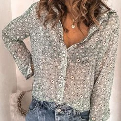 Levency New In Floral Print Button Long Sleeve T Shirt