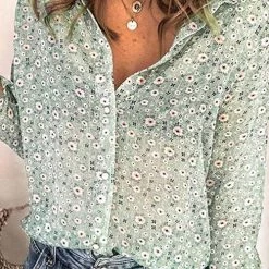 Levency New In Floral Print Button Long Sleeve T Shirt