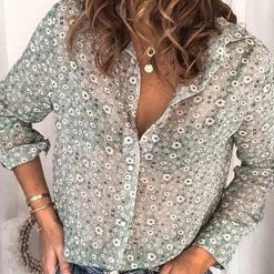 Levency New In Floral Print Button Long Sleeve T Shirt