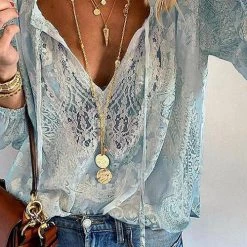 Levency Lace Loose Long Sleeve Blouse