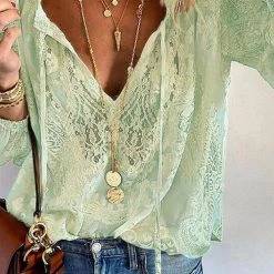 Levency Lace Loose Long Sleeve Blouse