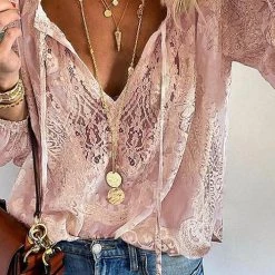 Levency Lace Loose Long Sleeve Blouse
