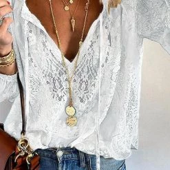 Levency Lace Loose Long Sleeve Blouse