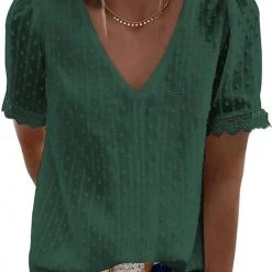 Levency Lace V Neck Short Sleeve Blouse 7 Levency Lace V Neck Short Sleeve Blouse