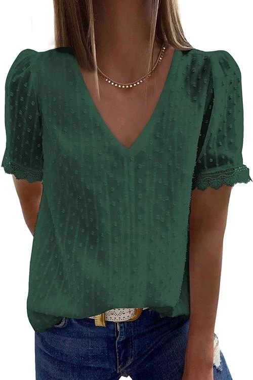 Levency Lace V Neck Short Sleeve Blouse 3 Levency Lace V Neck Short Sleeve Blouse