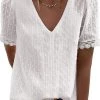 Levency Lace V Neck Short Sleeve Blouse