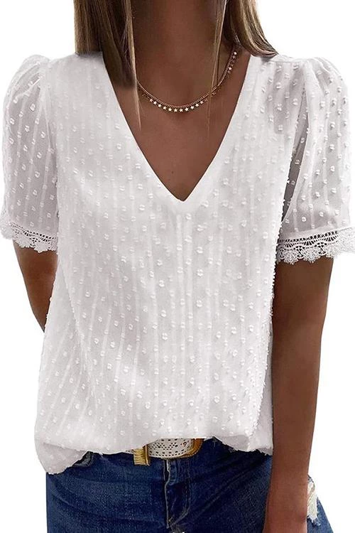Levency Lace V Neck Short Sleeve Blouse 1 Levency Lace V Neck Short Sleeve Blouse