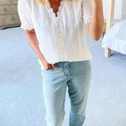 Levency Lace V Neck Puff Short Sleeves Blouses 24 Levency Lace V Neck Puff Short Sleeves Blouses