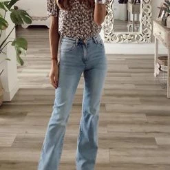 Levency Floral V NeckPuff Short Sleeve Bouse