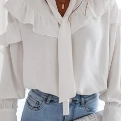 Levency New In Bow Tie Ruffles Long Sleev Blouse