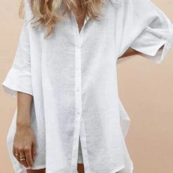 Levency New In High Low Loose Button Long Sleeve Shirt