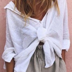 Levency New In High Low Loose Button Long Sleeve Shirt