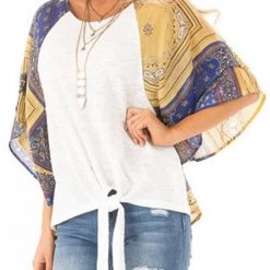 Levency Paisley Bat Sleeve Knot Loose Blouse New In
