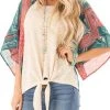 Levency Paisley Bat Sleeve Knot Loose Blouse New In
