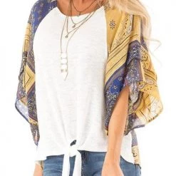 Levency Paisley Bat Sleeve Knot Loose Blouse New In