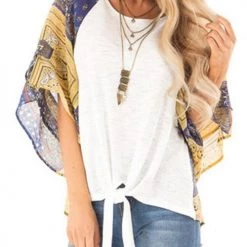Levency Paisley Bat Sleeve Knot Loose Blouse New In