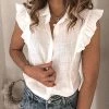 Levency Ruffles Button Sleevelss Blouse New In