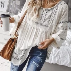 Levency Print O Neck Loose Cover Blouse