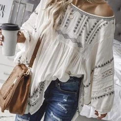 Levency Print O Neck Loose Cover Blouse