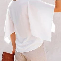 Levency New In Solid V Neck Bat Blouse