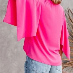 Levency New In Solid V Neck Bat Blouse