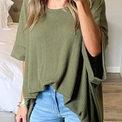 Levency Waffle Side Slit Loose Blouse New In