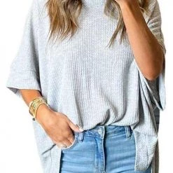 Levency Waffle Side Slit Loose Blouse New In